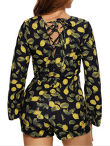 Casual Deep V-Neck Lemon Printed Romper