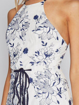 Casual Spaghetti Strap Backless Belt Printed Straight Jumpsuit