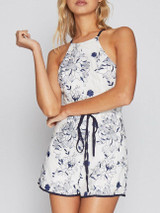 Casual Spaghetti Strap Backless Belt Printed Straight Jumpsuit