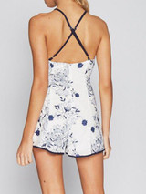 Casual Spaghetti Strap Backless Belt Printed Straight Jumpsuit