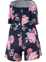 Casual Strapless Flounce Floral Printed Romper