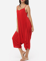 Casual Plain Loose Fitting Designed Jumpsuits