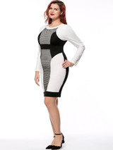Casual Modern Round Neck Color Block Plus Size Bodycon Dress