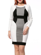 Casual Modern Round Neck Color Block Plus Size Bodycon Dress