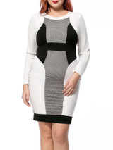 Casual Modern Round Neck Color Block Plus Size Bodycon Dress