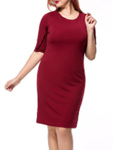 Casual Round Neck Solid Plus Size Bodycon Dress With Half Sleefe