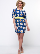 Casual Daisy Printed Half Sleeve Plus Size Bodycon Dress