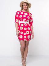 Casual Daisy Printed Half Sleeve Plus Size Bodycon Dress