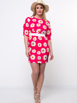 Casual Daisy Printed Half Sleeve Plus Size Bodycon Dress
