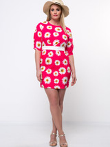 Casual Daisy Printed Half Sleeve Plus Size Bodycon Dress