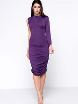 Casual Unique Ruched Plain Plus Size Bodycon Dress With One Sleeve