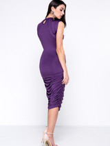 Casual Unique Ruched Plain Plus Size Bodycon Dress With One Sleeve