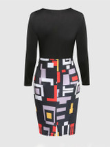 Casual Color Block Geometric Round Neck Plus Size Bodycon Dress