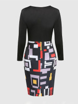 Casual Color Block Geometric Round Neck Plus Size Bodycon Dress