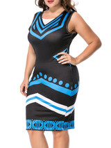 Casual Captivating Color Block Round Neck Plus Size Bodycon Dress