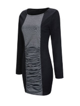 Casual Pleated Round Neck Color Block Plus Size Bodycon Dress