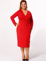 Casual Surplice Plain Cascading Ruffles Plus-size-bodycon-dress