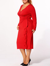 Casual Surplice Plain Cascading Ruffles Plus-size-bodycon-dress