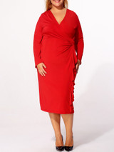 Casual Surplice Plain Cascading Ruffles Plus-size-bodycon-dress