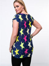 Casual Color Block Star Round Neck Plus Size T-Shirt