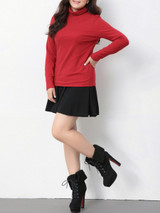 Casual Turtleneck Basic Plain Plus Size T-Shirt