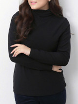 Casual Turtleneck Basic Plain Plus Size T-Shirt