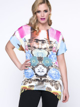 Casual Colorful Floral Round Neck Asymmetric Hem Plus Size T-Shirt