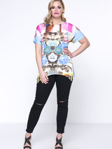 Casual Colorful Floral Round Neck Asymmetric Hem Plus Size T-Shirt