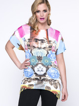 Casual Colorful Floral Round Neck Asymmetric Hem Plus Size T-Shirt