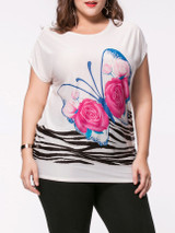 Casual Butterfly Floral Printed Plus Size T-Shirt