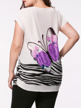 Casual Butterfly Floral Printed Plus Size T-Shirt