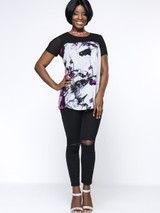 Casual Round Neck Butterfly Printed Plus Size Blouse