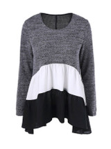 Casual Patchwork Color Block Striped Plus Size T-Shirt