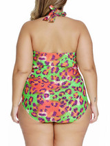 Casual Fascinating Leopard Halter Backless Plus Size One Piece
