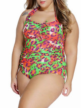 Casual Fascinating Leopard Halter Backless Plus Size One Piece