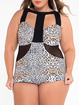 Casual Patchwork Color Block Leopard Plus Size One Piece