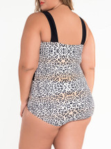 Casual Patchwork Color Block Leopard Plus Size One Piece