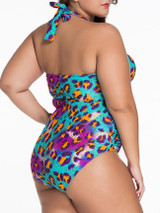 Casual Hot Halter Backless Leopard Plus Size One Piece