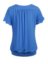 Casual V-Neck Plain Plus Size T-Shirt With Ruffle Trim