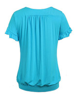 Casual V-Neck Plain Plus Size T-Shirt With Ruffle Trim
