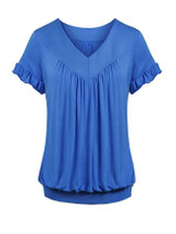 Casual V-Neck Plain Plus Size T-Shirt With Ruffle Trim