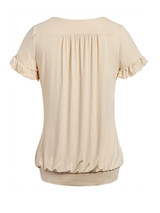 Casual V-Neck Plain Plus Size T-Shirt With Ruffle Trim