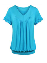 Casual V-Neck Plain Plus Size T-Shirt With Ruffle Trim