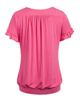 Casual V-Neck Plain Plus Size T-Shirt With Ruffle Trim
