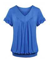 Casual V-Neck Plain Plus Size T-Shirt With Ruffle Trim