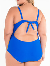Casual Designed Back Hole Color Block Plus Size One Piece