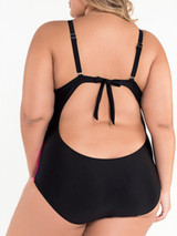 Casual Designed Back Hole Color Block Plus Size One Piece