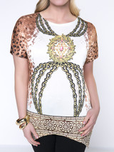 Casual Stylish Printed Round Neck Asymmetric Hem Plus Size T-Shirt