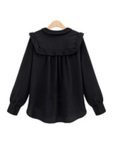 Casual Doll Collar Plain Plus Size Blouse With Ruffle Trim Detail