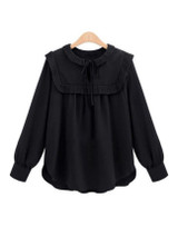 Casual Doll Collar Plain Plus Size Blouse With Ruffle Trim Detail